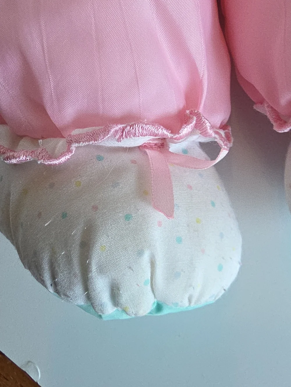 Vintage 90s' Fisher Price Puffalump Baby Doll Pink Polka Dots Green Bib Blonde